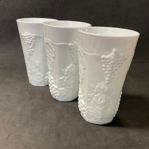 Colony Harvest Grape Milk Glass 3 tumblers