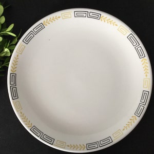 Walker China Vitrified Restaurant Ware, Black Greek Key and Golden Laurel Design, set of 8 Salad Plates
