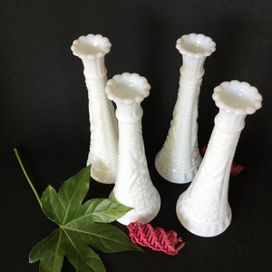 Anchor Hocking Milk Glass Bud Vase Set: Stars and Bars Pattern