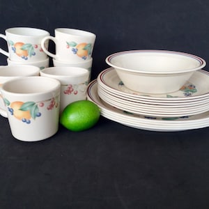 Corelle Abundance Pattern dinnerware collection USA, Japan made, sold by set/piece