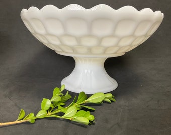E. O Brody milk glass compote with thumbprint design