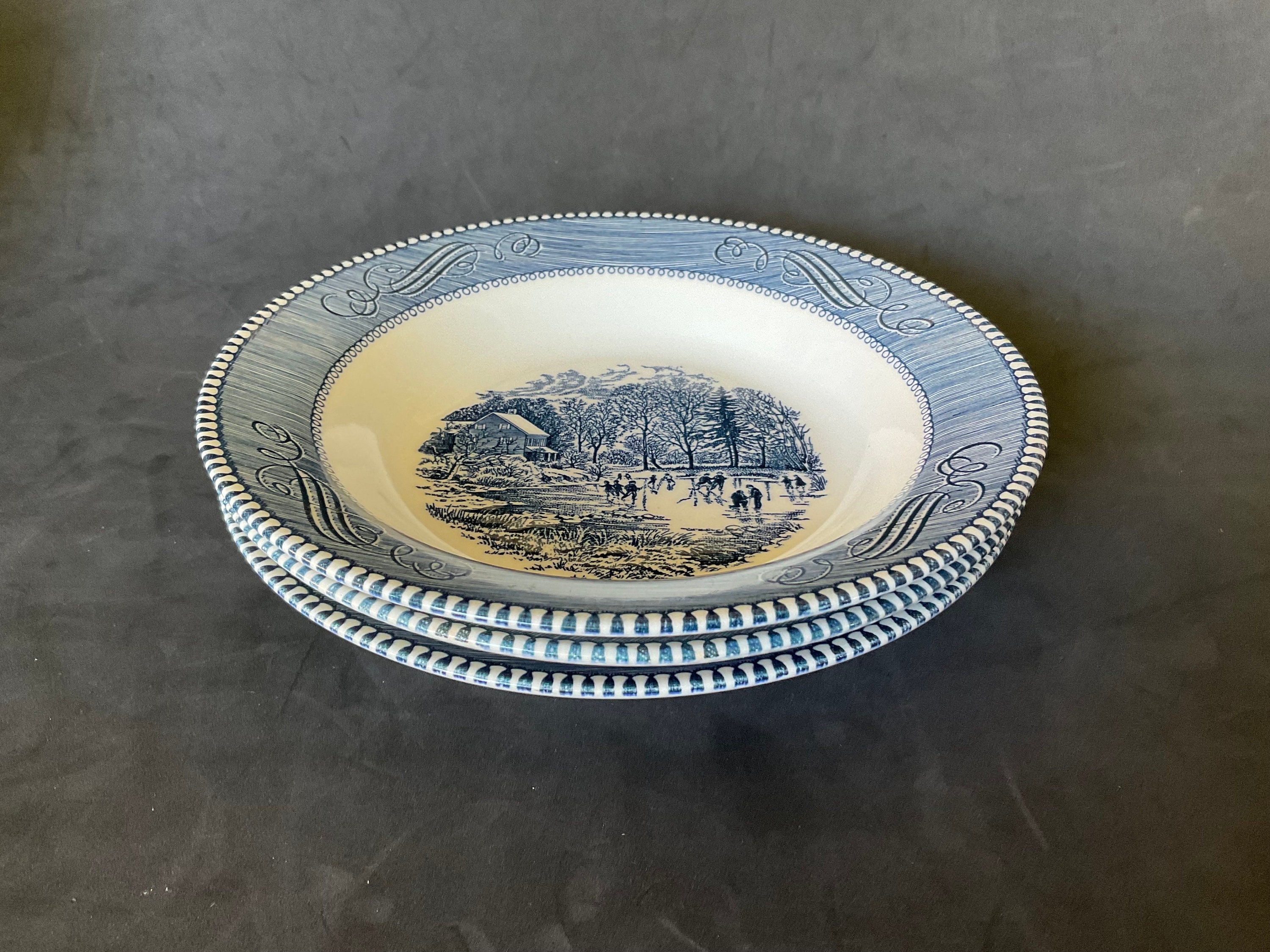 Currier and Ives Blue and White Ironstone Dinnerware Collection by