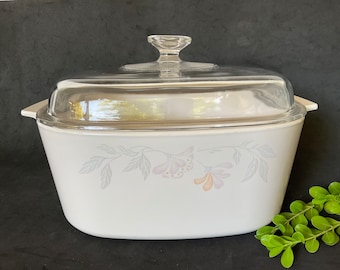 Vintage Corning Ware Pink Trio Casserole: 5 Liter Beige Dutch Oven with Pyrex Lid