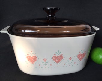 Vintage Corning Ware Forever Yours Casserole: 3 Qt Square Dish with Amber Pyrex Lid