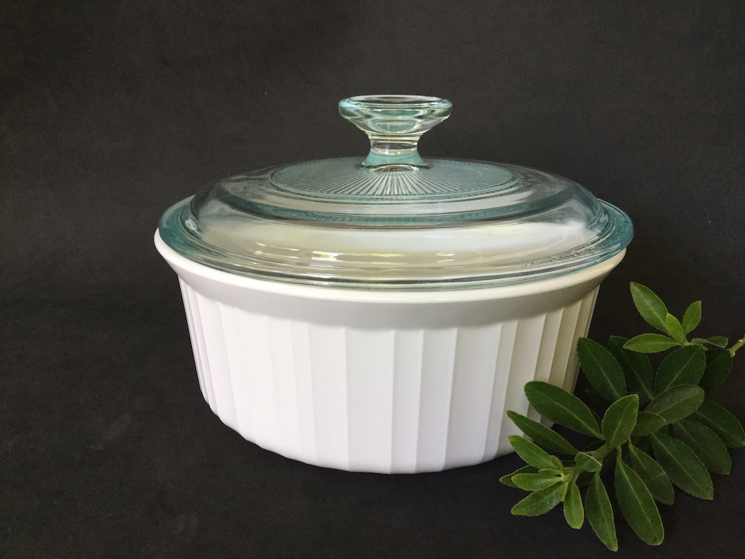Vintage Corning Ware French White Casserole: Round Dish With