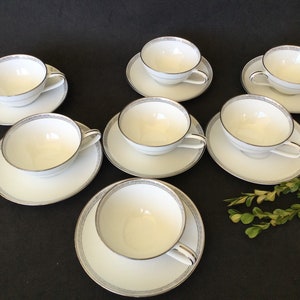 Noritake Silverkey 5941, set of 12 tea cups and 12 saucers, made in Japan
