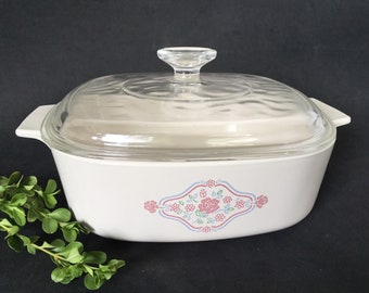 Corning Ware English Breakfast bakeware  square casserole A -2-B, 2 Liters with Pyrex lid