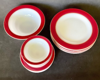 Pyrex milk glass Flamingo Restaurant tableware, made in USA
