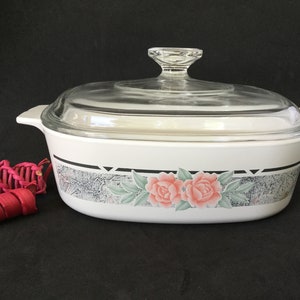 Corning Ware Silk and Roses bakeware  square casserole A -2-B  with Pyrex lid
