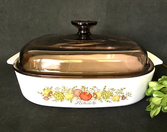 Corning Ware Spice of Life  square casserole A-10-B  with domed Amber Pyrex lid