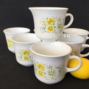 Corelle by Corning April Yellow Flowers 6 mugs and 1 creamer