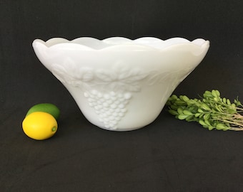 Anchor Hocking milk glass Harvest Grape pattern Salad/Punch Bowl