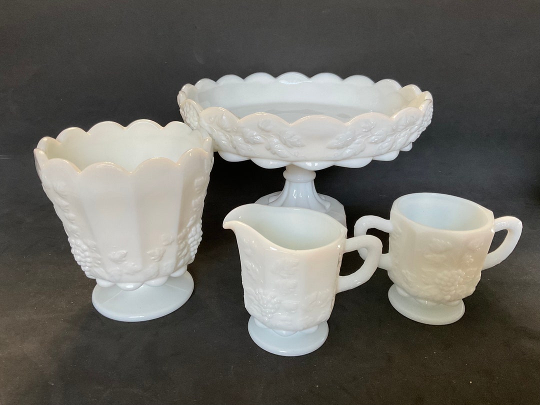 Milk Glass Grape Dining Serving Pieces by Westmoreland, 4 Piece ...