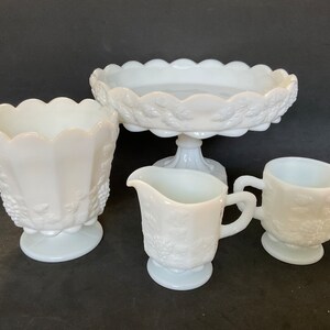 Milk glass grape dining serving pieces by Westmoreland, 4 piece collection