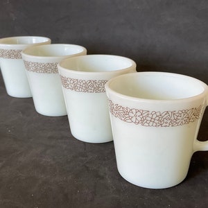 PYREX 1410  Woodland 4 mugs, made in USA by Pyrex