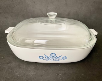 Naczynie żaroodporne Corning Ware Blue Cornflower w kształcie kwadratu P-10-B ze szklaną pokrywką Pyrex