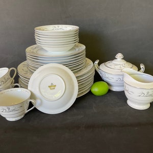 Harmony House Fine China collection, in the Platinum Garland pattern, made in Japan