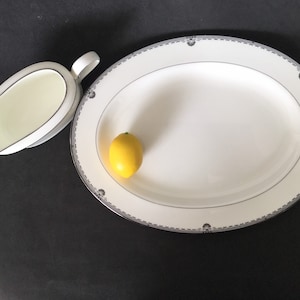 Mikasa Bone China Oval Platter and Gravy Boat - Amadeus Platinum Trim