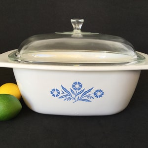 Corning Ware Blue Cornflower Dutch Oven P-34-B,  with domed Pyrex lid, USA made