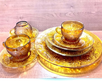 Kolekcja szkła Indiana Glass Amber Tiara Sandwich Pattern, 9 elementów