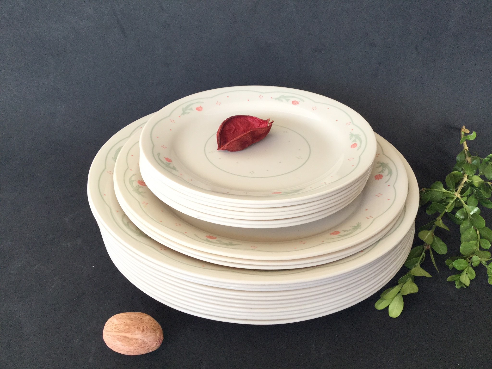 Corelle Calico Rose Pattern Dinnerware Collection, USA Made by Corning ...