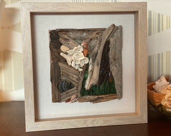 Szkło morskie, koral i drewno dryftowe kolaż 10x10