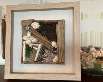 Sea Glass, Coral & Driftwood Collage 10x10