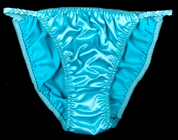 Satin String Bikini Panties Light Blue 