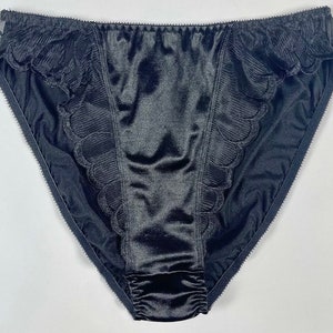 High Leg Satin Panty with Mesh Accents | Black