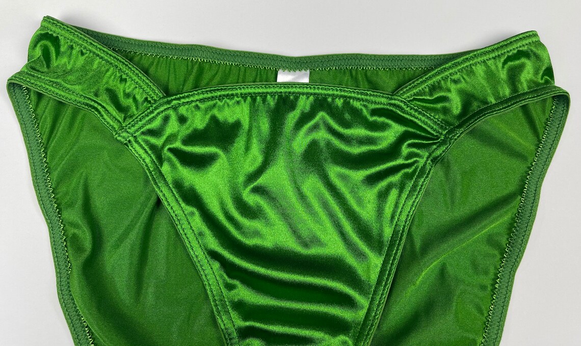 High Leg Satin Bikini Panty Green Etsy