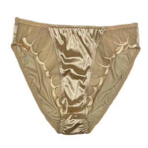 High Leg Satin Panty with Mesh Accents | Beige