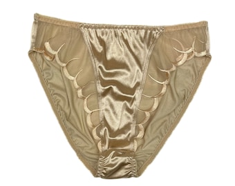 High Leg Satin Panty with Mesh Accents | Beige