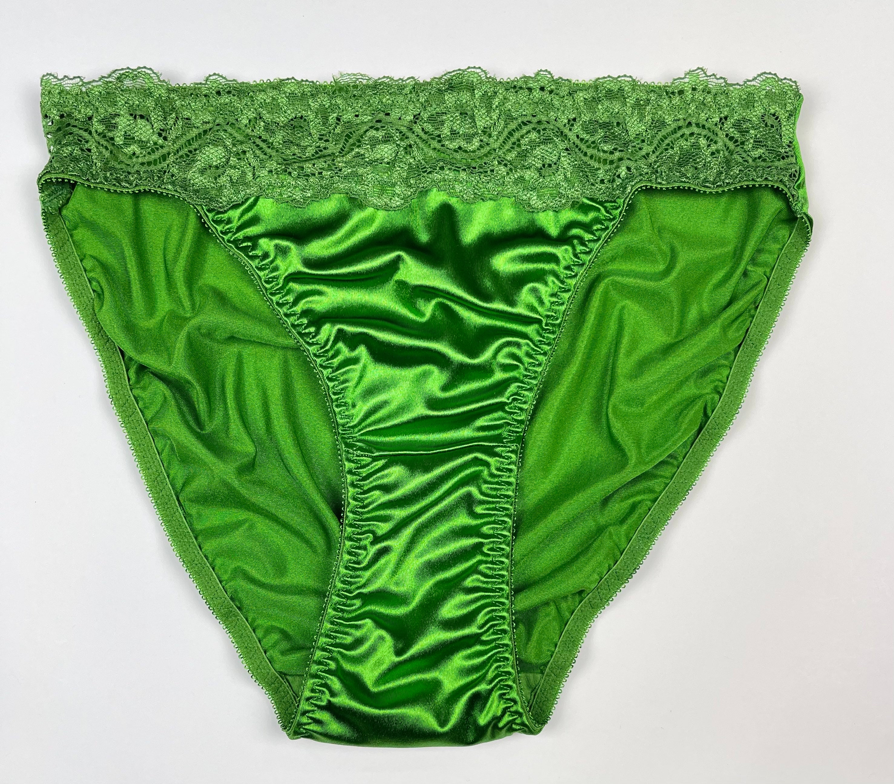 High-cut Satin Panty Lace Trim Green -  Hong Kong