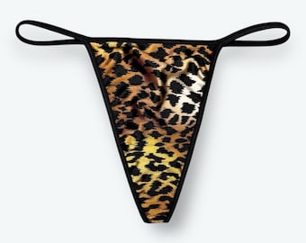 Satin V-String String mit Leoparden Muster