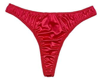 Retro Hi-cut Satin String Tanga Rot