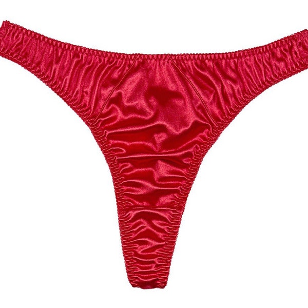 Retro Hi-cut Satijnen String Rood