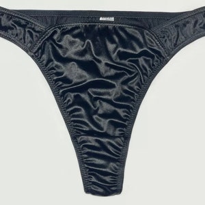 High Leg Satin Thong | Black