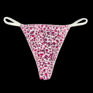 Satin String Thong Pink Animal Print