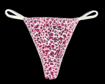 Satin String Thong Pink Animal Print
