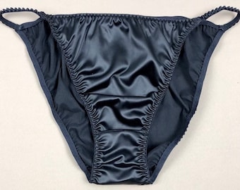 Satin String Bikini Höschen - Schwarz