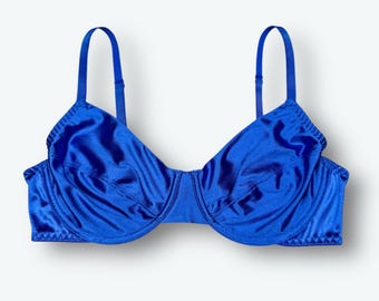 Retro ungefütterter Satin BH in Königsblau