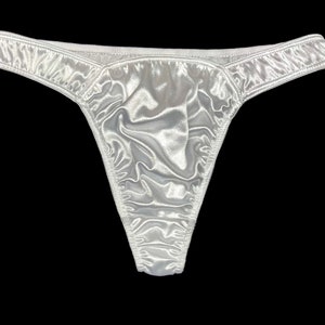 High Leg Satin Thong | White