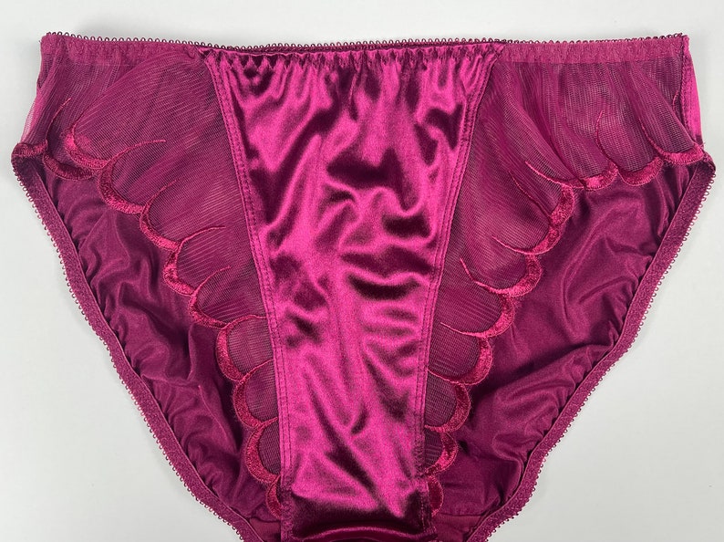 High Leg Satin Panty With Mesh Accents Burgundy - Etsy