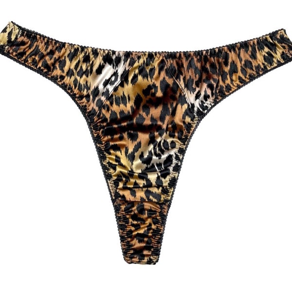 Retro Hi-cut Satin Thong Leopard Print