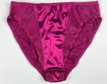 High Leg Satin Panty with Mesh Accents | Burgundy