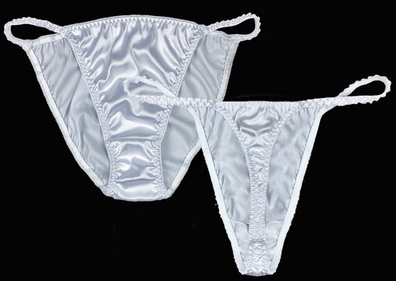 Satin String Bikini Panties · 3 Pack · Magenta Pink & Teal · 8/XL 