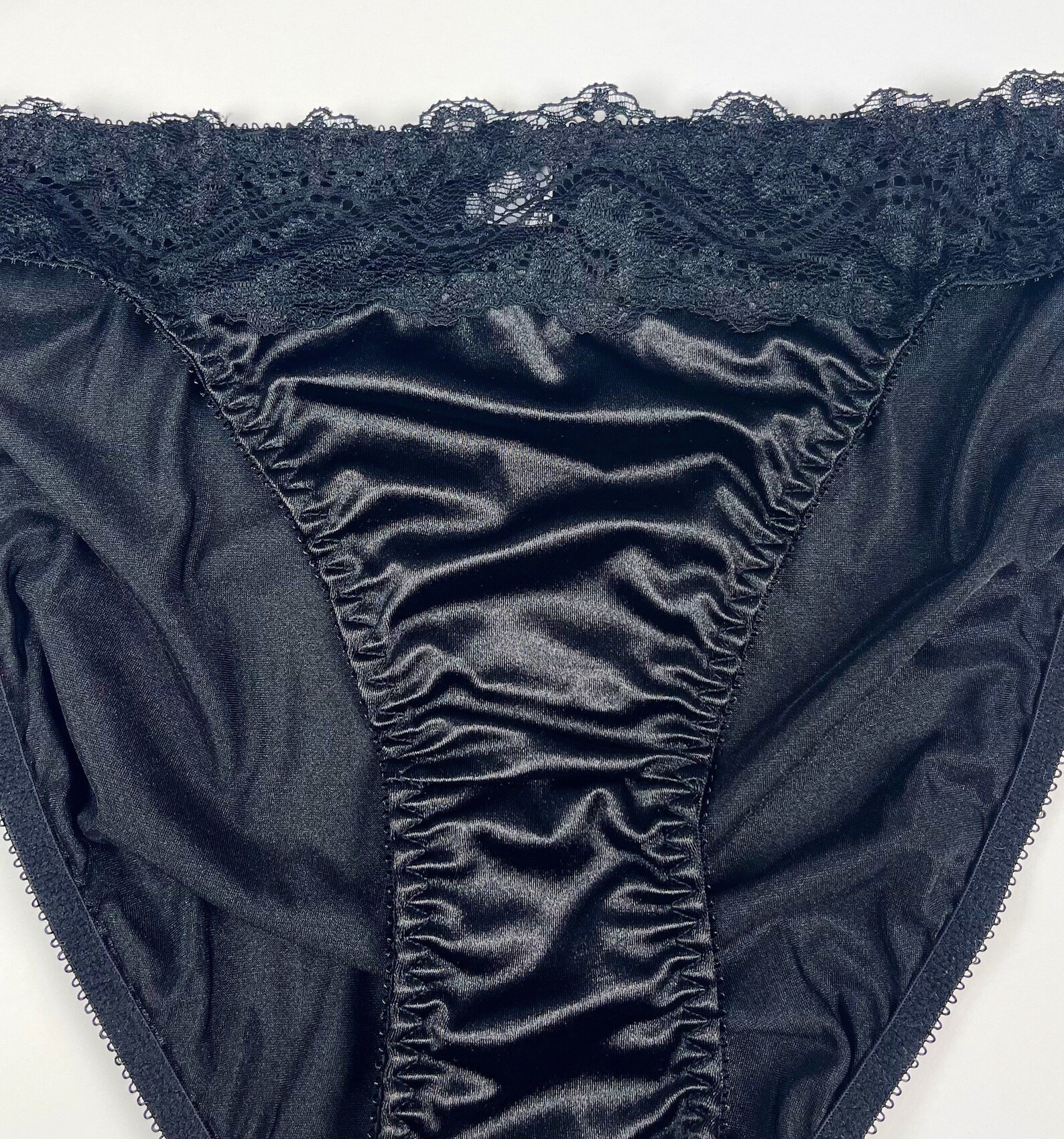 High-cut Satin Panty Lace Trim Black - Etsy