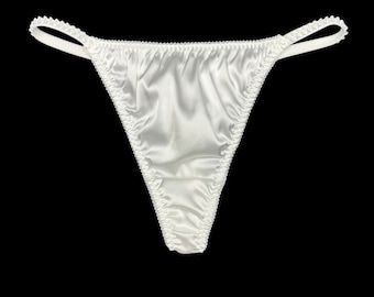Satin String Thong Pearl White