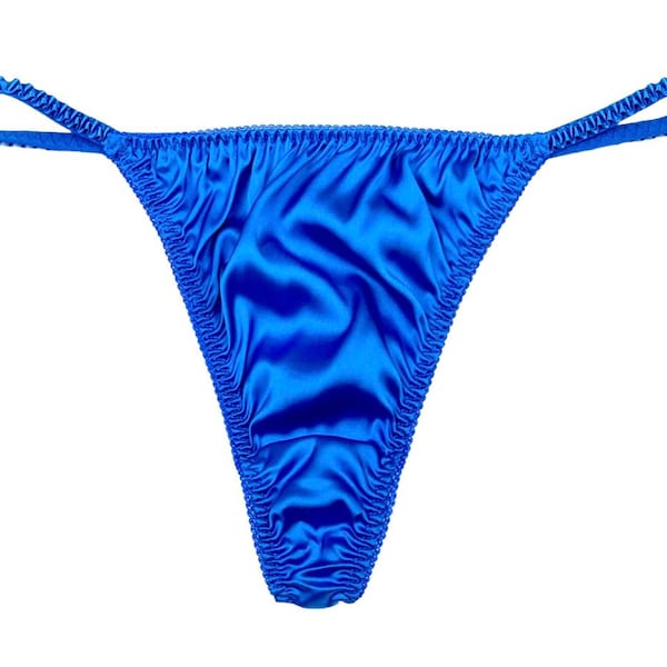 Satin String Tanga Royal Blau