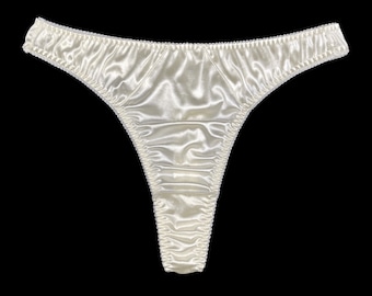 Retro Hi-cut Satin Thong Ivory
